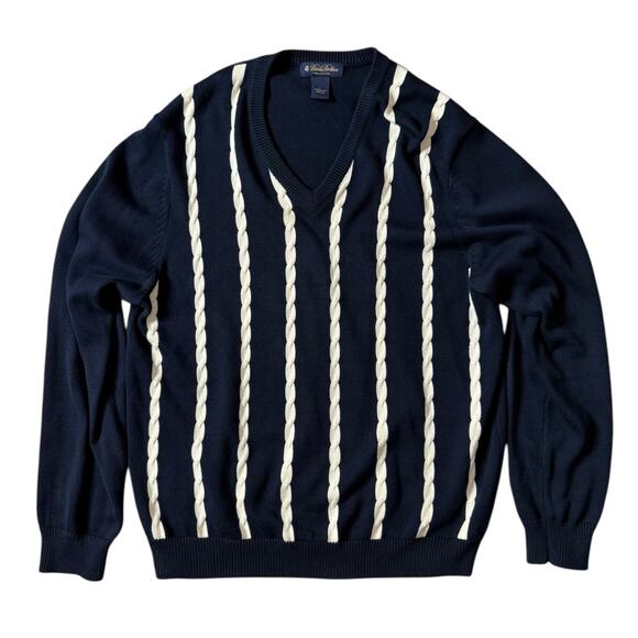 Brooks Brothers Other - Brooks Brothers Vneck Sweater Pullover Mens L Knit Navy White Pima Cotton